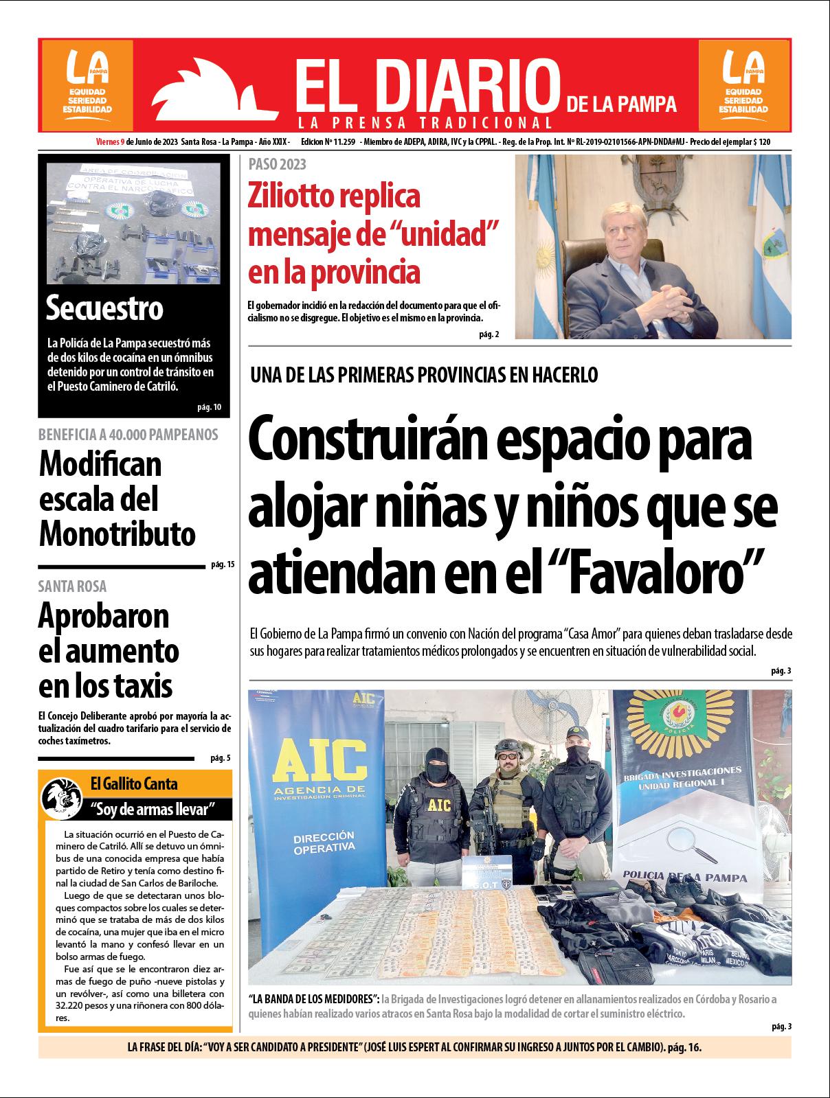 Tapa de El Diario en papel  viernes 09 de junio de 2023